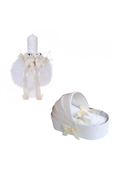 BebeNou Unisex Σετ Βάπτισης με Λαμπάδα και Διακοσμητικά σε Ιβουάρ - Denikos® 157