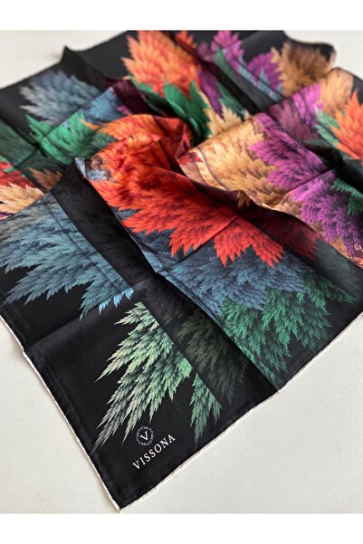 Vissona Γυναικείο μεταξωτό μαντήλι από μετάξι Ταμπά Μπλε Πετρολ