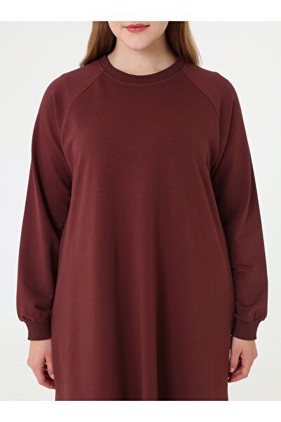ALİA Reglan Kollu Spor Büyük Beden Elbise - Kızıl Kahve -
