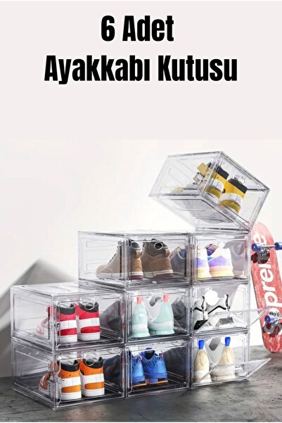 Bambus Şeffaf 6lı Çok Amaçlı Ayakkabı ve Düzenleme Kutusu – Modüler Saklama D...