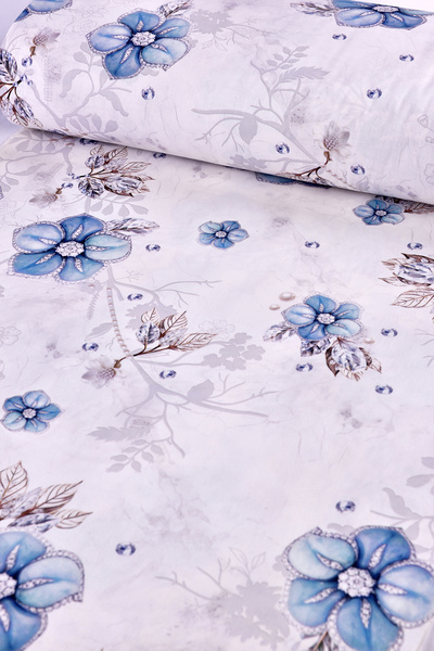 FAAL Τρισδιάστατο Τυρκουάζ Ασημένιο Λουλούδι 100% Βαμβάκι 4956