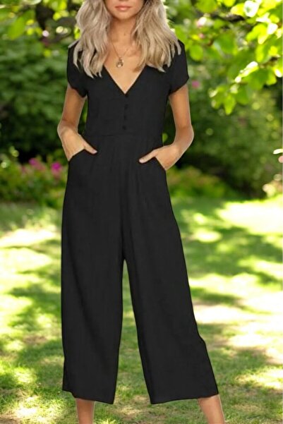 Sacrosa Yazlık V Yaka Kısa Paça Keten Tulum