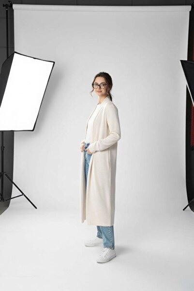 Bliss Women's Double Pocket Shawl Collar Long Length Knitwear Fabric Cardigan