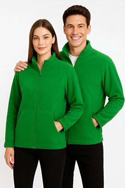 KaeLaurean Unisex Green Anti-Pilling Non-Pilling Standard Fit Full Zipper Cold-Proof Fleece Cardigan