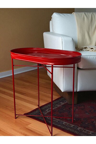 metalshop Metal Geniş Tepsili Katlanır Yan Sehpa KIRMIZI