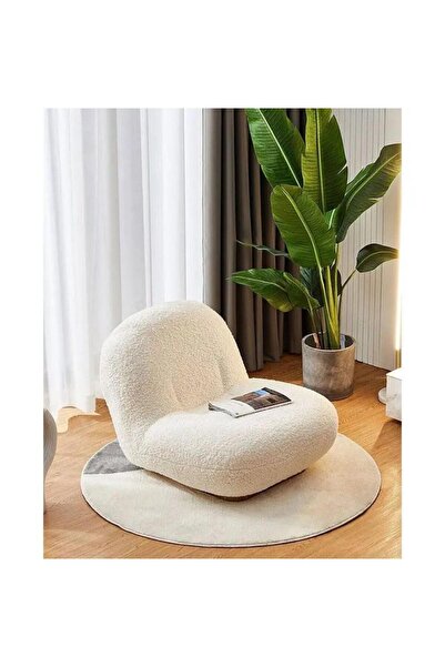 HOMEZ NEED White Bouclé Swivel Chair with Movable Round Base