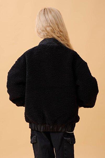 Perendi Πουκάμισο για κορίτσια με γιακά και τσέπες βελούδινο χειμερινό παλτό μαύρο