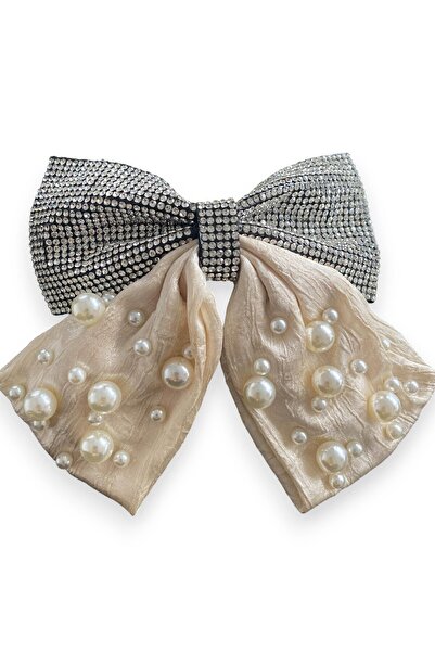 TAKIŞTIR Αυτόματο κούμπωμα με κρεμ χρώμα με κορδέλα, με λεπτομέρειες από πέρλες και πέτρες