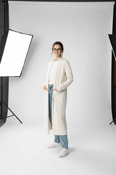 Bliss Women's Double Pocket Shawl Collar Long Length Knitwear Fabric Cardigan