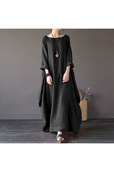 Sacrosa Keten Rahat Baharlık Salaş Panço Kadın Elbise