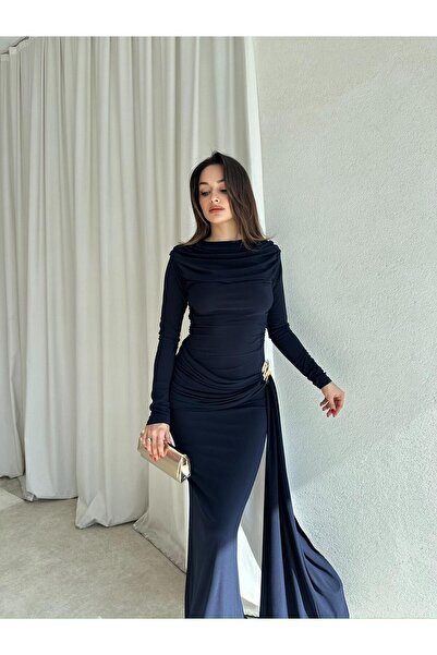 Mooi Butik LOST Maxi Elbise 8644 - Lacivert