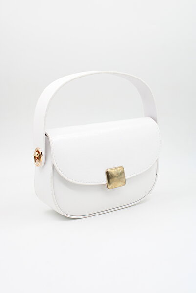 LASSO Geantă de mână și de umăr din piele lacuită, albă, mini, cu o singură m...