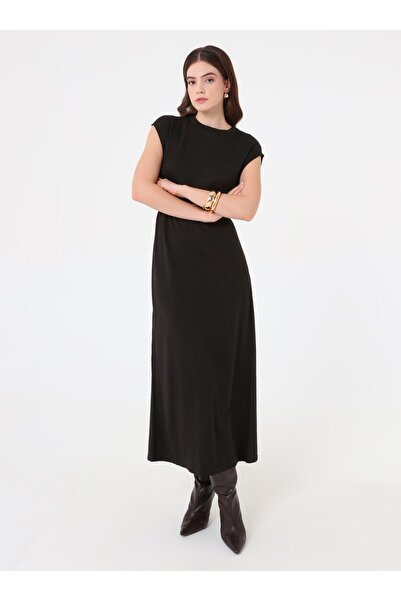 Refka Crew Neck Knitwear Hijab Dress - Black -