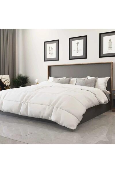 Stylish Home Grey and brown king size double bed with 2 nightstands - BD03