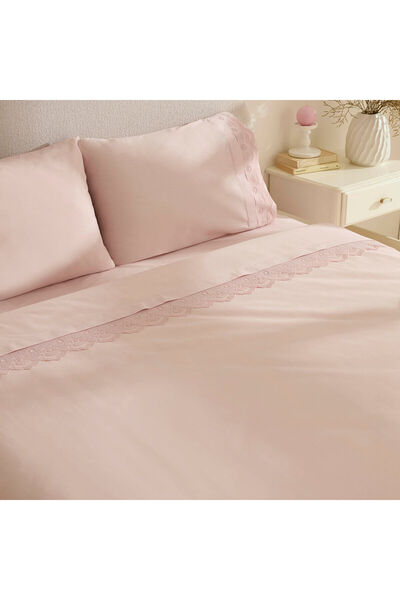 Karaca Home Teora 100% Cotton Lace Double Duvet Cover Set Powder