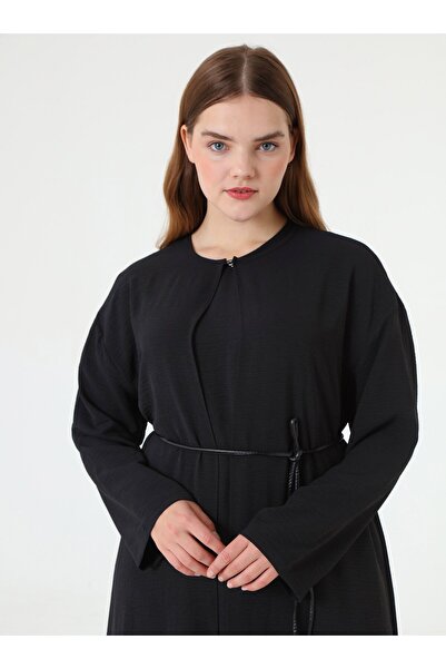 ALİA Leather Belt Detailed Blouse&Pants&Cap Three-Piece Plus Size Set - Black -