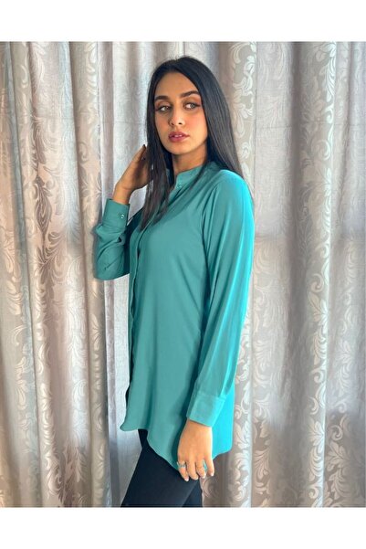 Hayati Collections 1 Piece Single Shirt Georgette Aqua Blue Solid Color – Premium Women’s Top