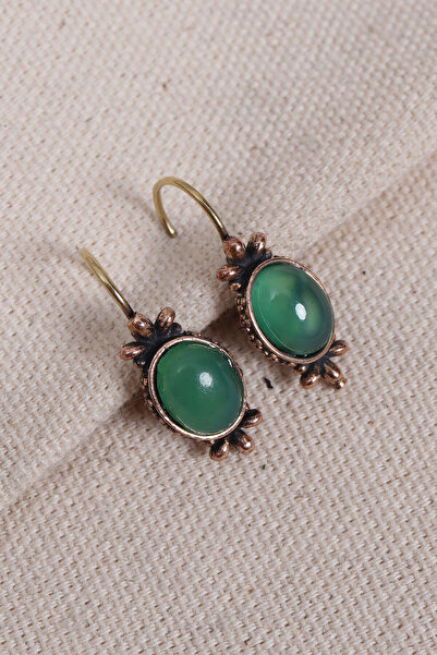 Süspüs Accessories Authentic Earrings with Green Agate Stone