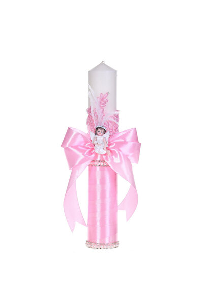 BebeNou Κομψή Λαμπάδα Βάπτισης Ροζ, Δαντέλα, Άγγελος, Denikos C1186