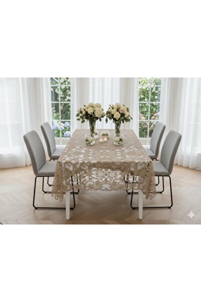 Daimon Home Gold Kare Güpürlü Masa Örtüsü