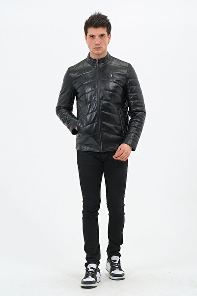 U.S. Polo Assn. ERKEK SİYAH HAKİKİ DERİ MONT