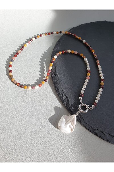 Abundo Necklace made of mocaite, cultured pearls and Mallorcan pearl with 925 silver, 54 cm