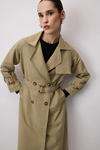 Touche Toka Detaylı Oversıze Trençkot - Çağla