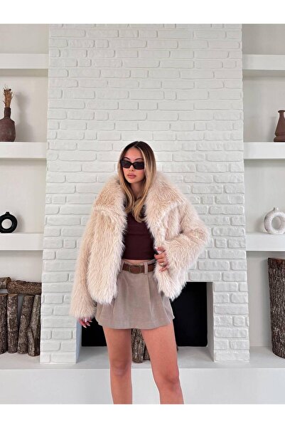 TB Butik Soft Textured Anthracite Snap Closure Premium Fur Plush Coat