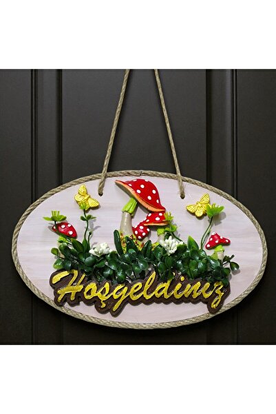 Mixperi Διακοσμητικό στολίδι για την πόρτα της καλωσορίσματος – με φιγούρες μανιταριών και πεταλούδων, τεχνητά λουλούδια, ξύλινο σχέδιο, σπίτι & κήπος