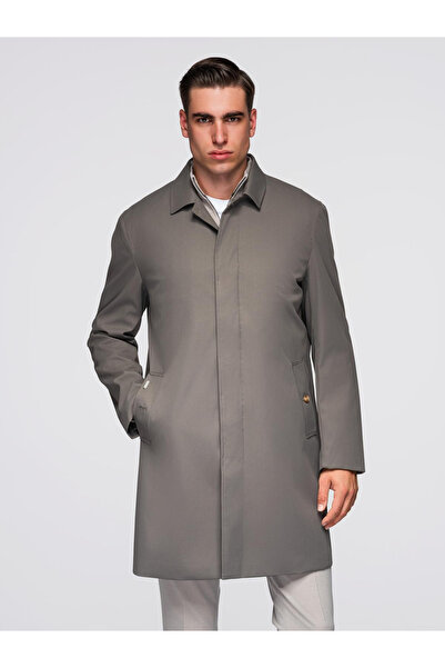 OMBRE Pánský minimalistický kabát s odnímatelnou vestou - jasanově šedý V6 OM-COLC-0139