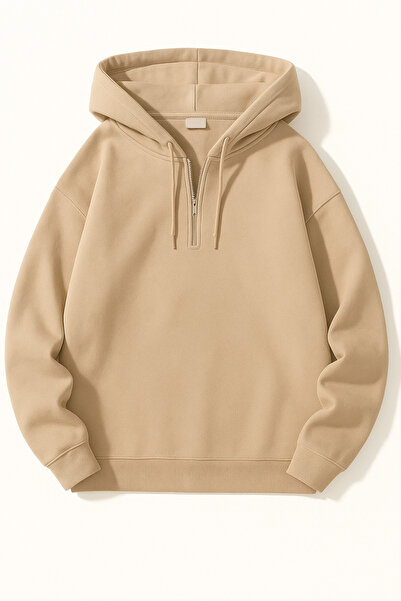 Revasser Unisex Erkek/Kadın YARIM FERMUARLI KAPÜŞONLU Renkli Özel Pamuklu Ove...