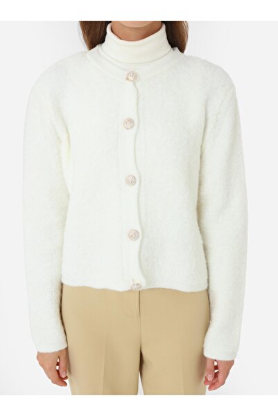 Refka Button Detailed Soft Textured Knitwear Cardigan - Ecru -