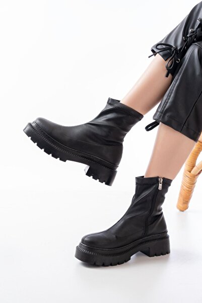 Aymood 236-2011 Black Stretch Zippered Casual Women's Boots