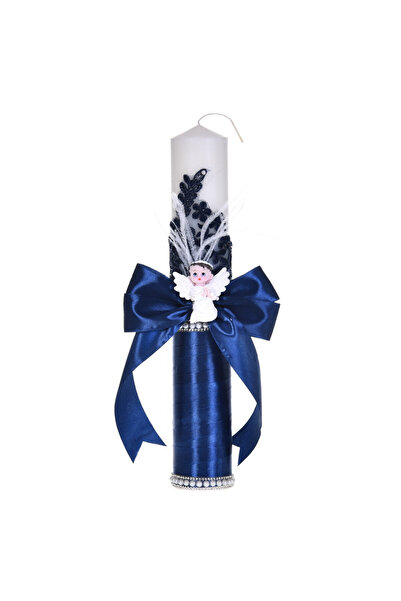 BebeNou Lumânare elegantă pentru botez, îngeraș din dantelă bleumarin, Deniko...