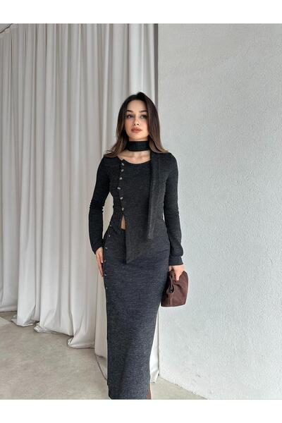 Mooi Butik Candis Knitwear Scarf Set 8512 - Black