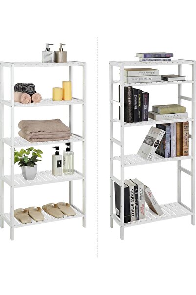 SONGMICS 5-tier bamboo shelf, adjustable positions, 60x26x130 cm, white