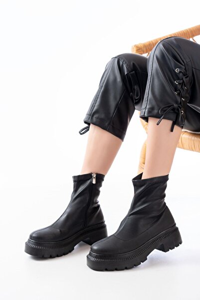 Aymood 236-2011 Black Stretch Zippered Casual Women's Boots