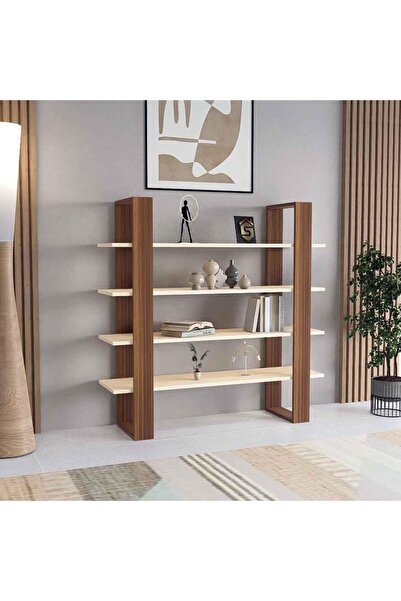 Stylish Home Multi-purpose decorative wooden shelf table, brown and beige - MT07