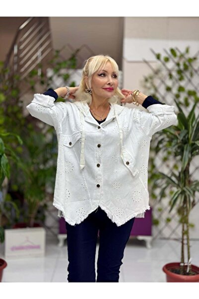 Punta Otantik YG25068 Италианско дънково яке с качулка и копчета, бяло