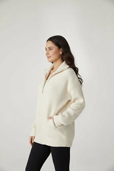 Bliss Women's Turn-Down Collar Zippered Knitwear Cardigan