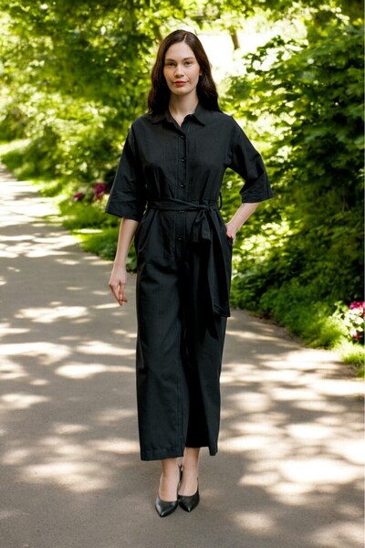 Sacrosa Yazlık Gömlek Yaka Keten Tulum