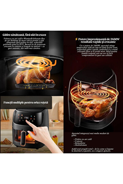 e-Wantay Airfryer e-Wantay® 8L digital, 2400W, 360° aer cald, 8 programe pentru gătit sănătos