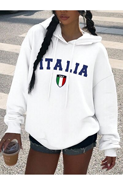 Le Savu Italia cu imprimeu Kangaroo Pocket cu glugă Swea de culoare albă tricou