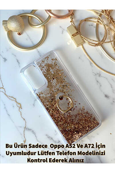 Merwish Oppo A52 Ve A72 Uyumlu Sulu Simli Yüzüklü Standlı Parlak Silikon Kılı...
