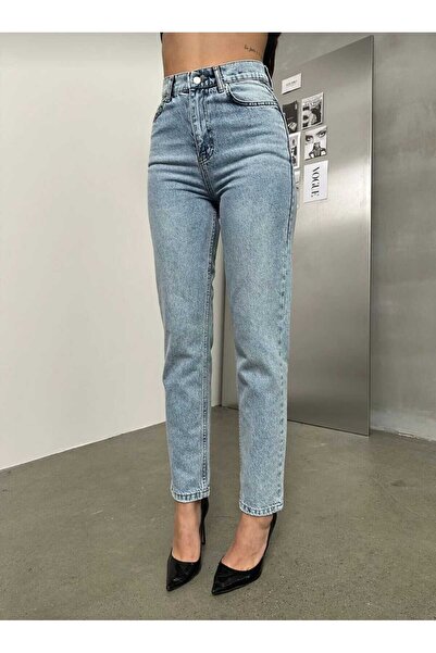 JAXEN Жіночі сині джинси з високою талією, еластичні, з лікрами, Mom Jeans