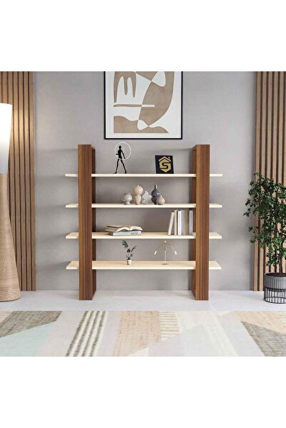 Stylish Home Multi-purpose decorative wooden shelf table, brown and beige - MT07