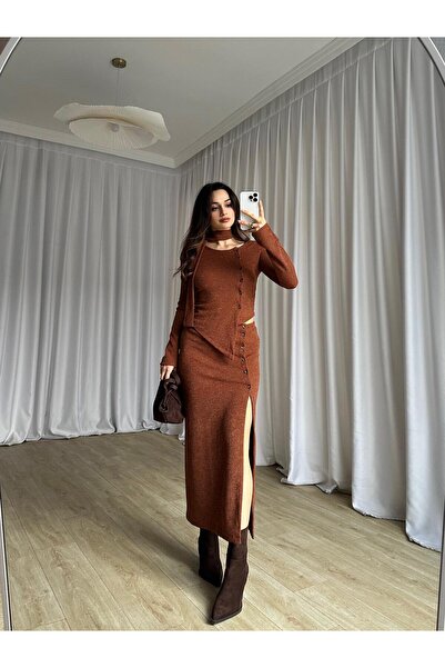 Mooi Butik Candis Knitwear Scarf Set 8512 - Brown