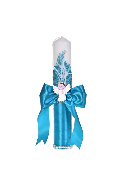 BebeNou Κομψή Λαμπάδα Βάπτισης Τυρκουάζ Δαντέλα, C1187