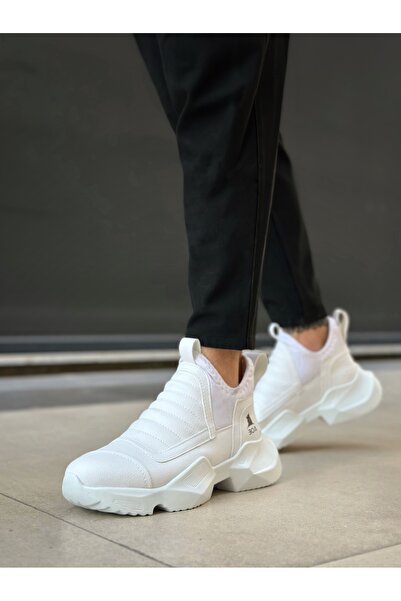 EBRUS TREND Et0401 Laceless Comfortable Thick Sole White Men's Sports Half Ankle Boots