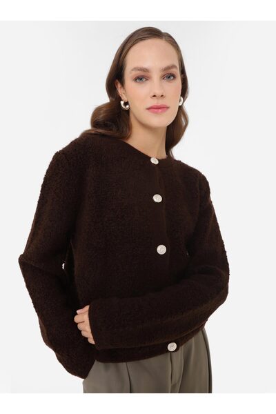 Refka Ζακέτα πλεκτή με μαλακή υφή με λεπτομέρεια με κουμπιά - Καφέ -